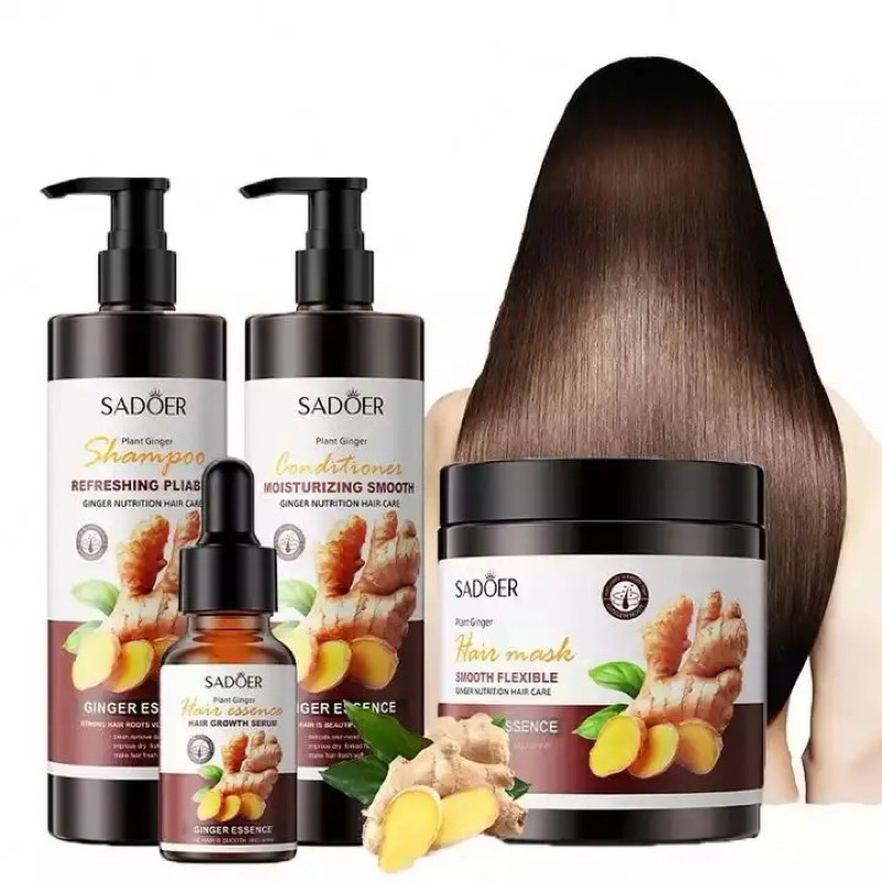 SADOER Ginger Hair Care Set - แชมพู + ครีมนวดผม + เอสเซ้นส์ + มาส์กผม