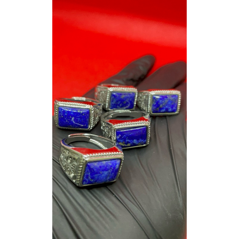 แหวน Lapis Lazuli ธรรมชาติ ปรับได้ สําหรับผู้ชาย