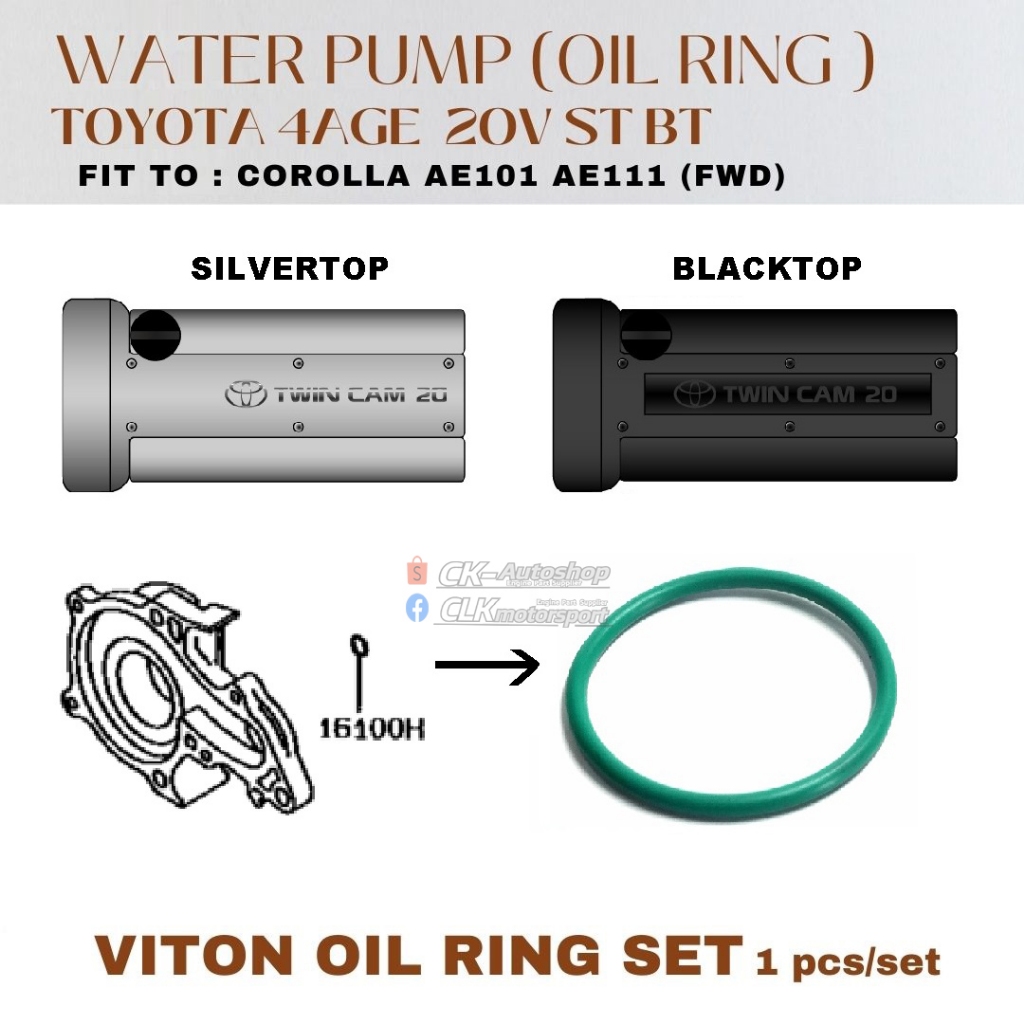Toyota 4AGE 20V Silvertop Blacktop ปั๊มน้ํา Viton Oil Ring ชุดสําหรับ Corolla AE101 AE111
