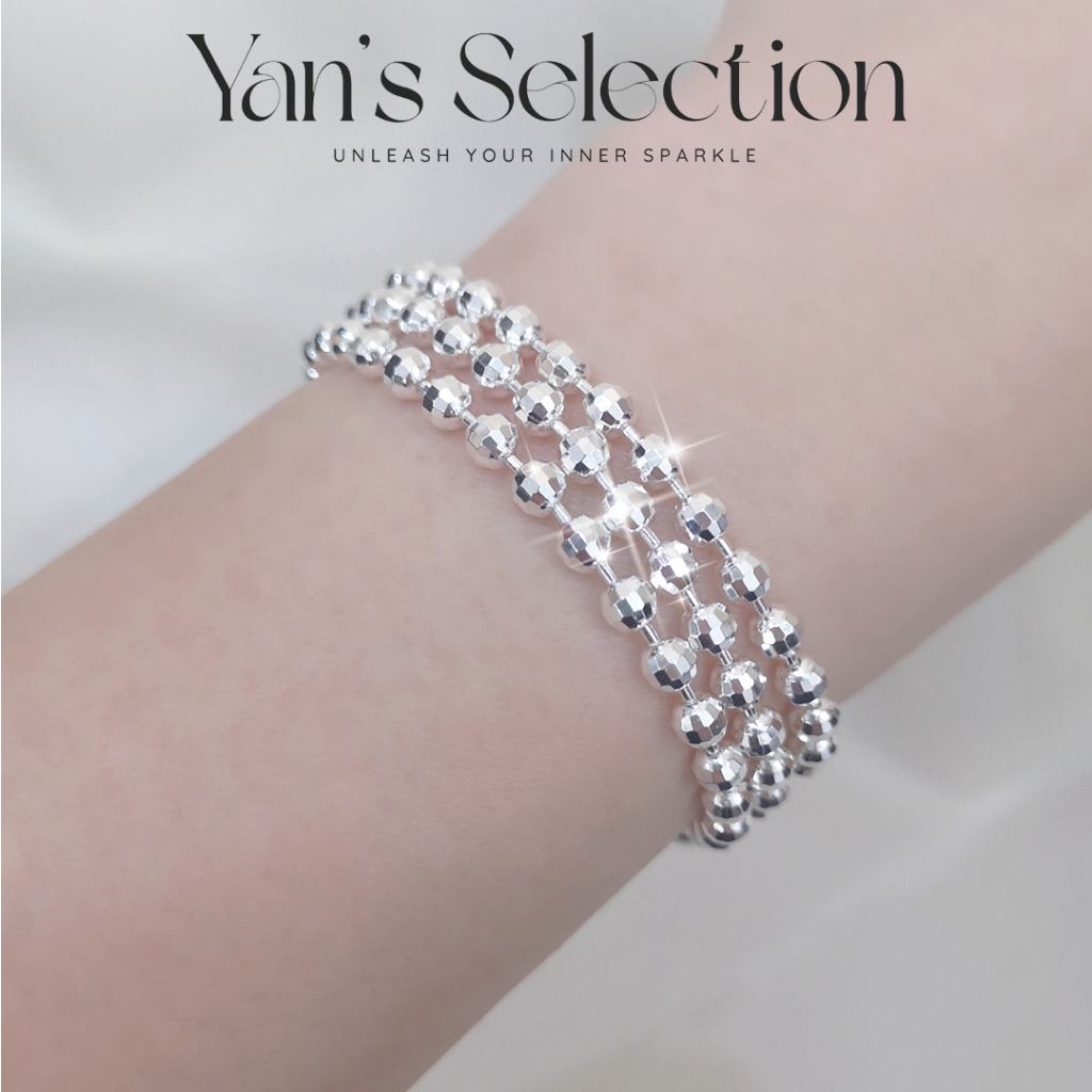 YANS Pure 925 Silver Elegant Sparkling Bracelet *Gelang Rantai Tangan Boba Perak) 925亮优质雅气质量手链