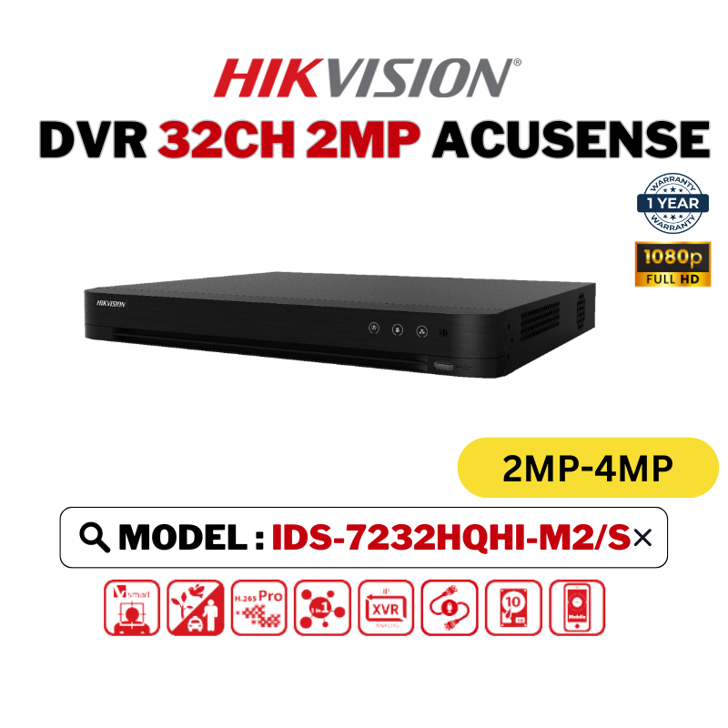 HIKVISION กล้องวงจรปิด DVR 32CH Digital Video Decorder AcuSense Turbo HD 32 ช่อง 4MP iDS-7232HQHI-M2