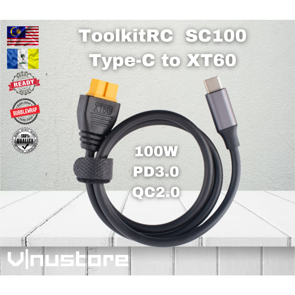 Toolkitrc SC100 MAX 20V 100W Type-C TO XT60 PD3.0 QC2.0 Fast สายชาร์จสําหรับ FPV Drone RC เครื่องบิน