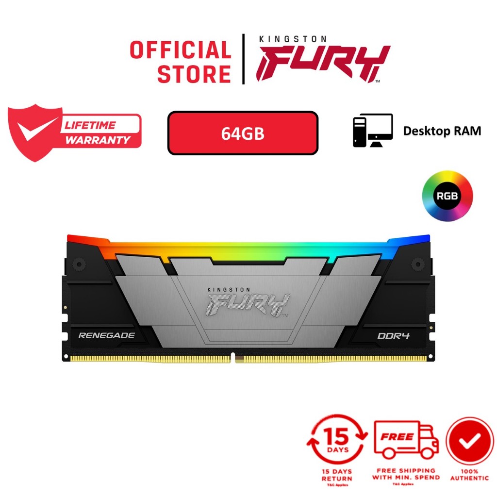 Kingston FURY Renegade DDR4 RGB 3200MHz / 3600MHz Gaming Desktop PC RAM (64GB)