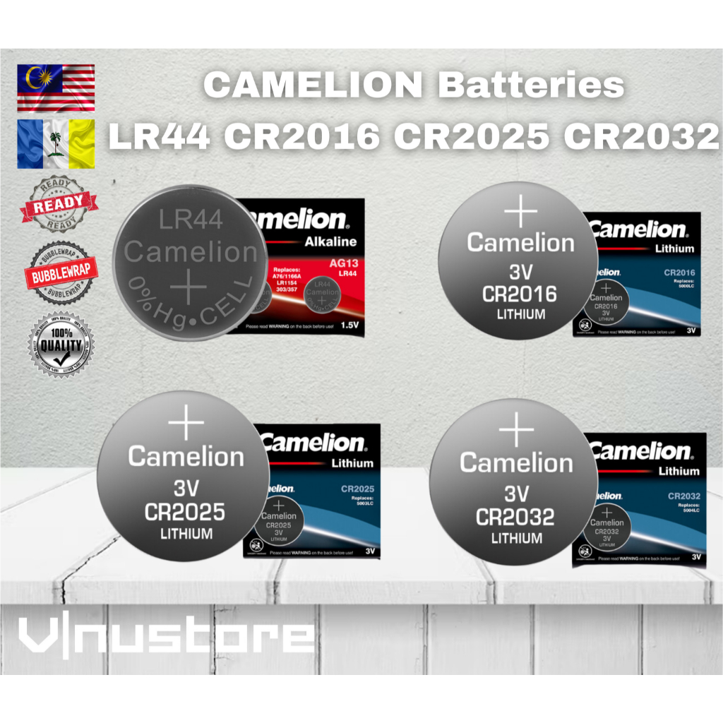Camelion 3V แบตเตอรี่ LR41 LR44 CR1220 CR1225 CR1632 CR2016 CR2025 CR2032 Bateri รีโมทคอนโทรลเครื่อง