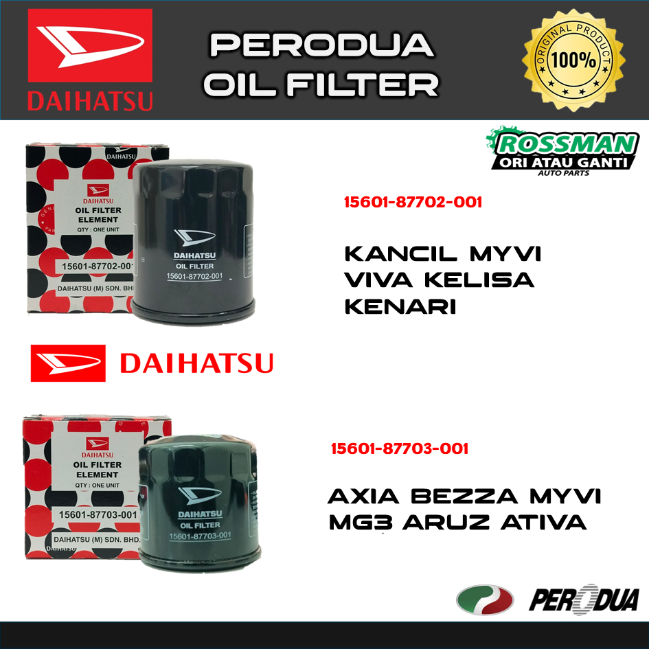 กรองน้ํามันเครื่อง Daihatsu [15601-87702 : Kancil Kenari Kelisa Alza Viva Myvi] @ [15601-87703 : Bez