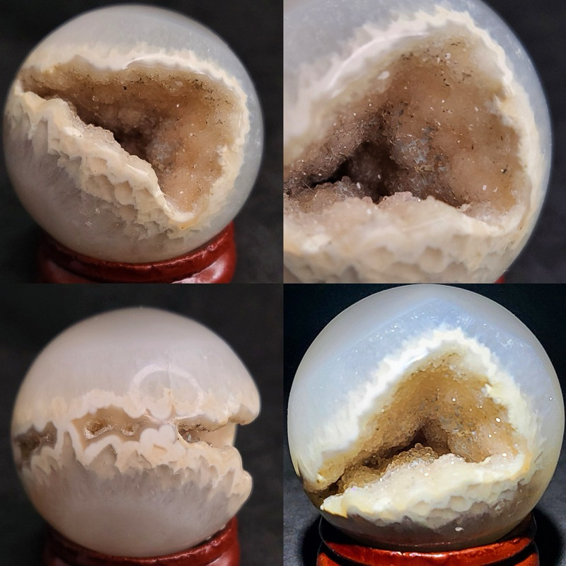 สินค้าจริง 35 มม./52g Snowy Agate Druzy Agate Sphere Deco巴西雪白摆件