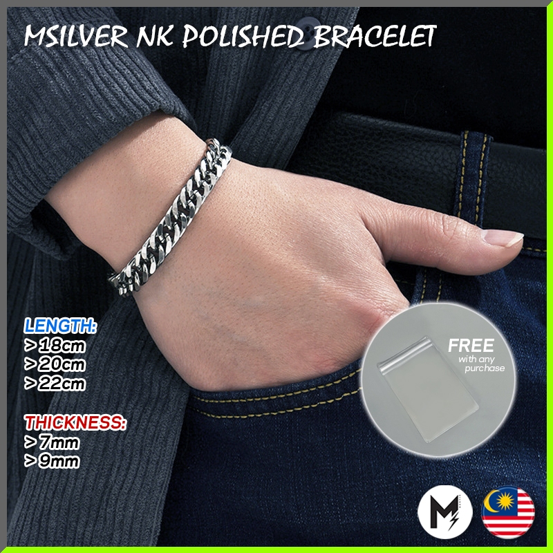 M.Silver Official NK Silver Chain Men Bracelet กําไลข้อมือสแตนเลส Rantai Tangan Lelaki Kalung Tahan 