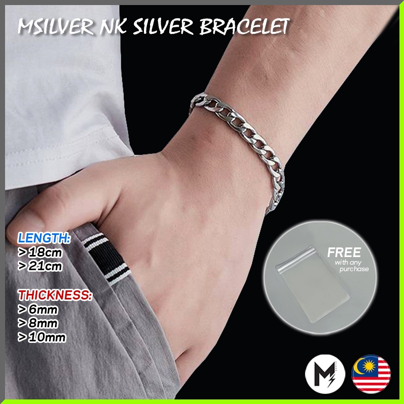 M.Silver Official NK Silver Chain Men Bracelet กําไลข้อมือสแตนเลส Rantai Tangan Lelaki Kalung Tahan 