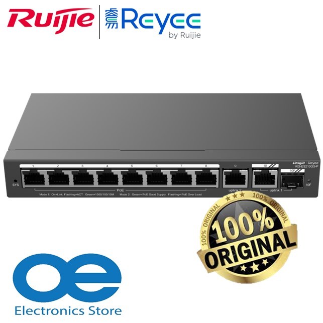 Reyee RG-ES210GS-P Network 8 พอร์ต Gigabit PoE พร้อม 1 Gigabit /1 Combo SFP Uplink 120W Smart Cloud 