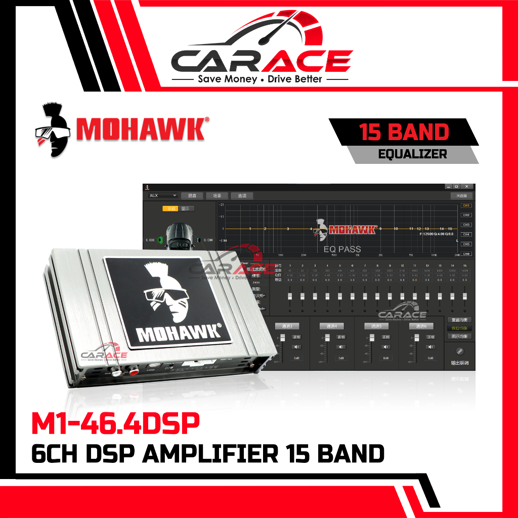 MOHAWK M1-46.4DSP 6 ช่อง DSP เครื่องขยายเสียง Plug & Play DSP 15 Band EQ รถ พร้อมเครื่องขยายเสียง 6C