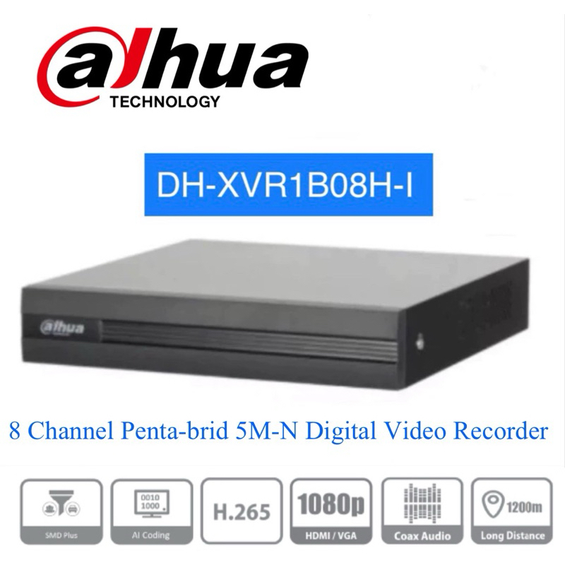 Dahua กล้องวงจรปิด DH-XVR1B08H-I DVR 8 ช่อง Penta-Brid 5M-N/1080P Cooper 1U 1HDD WizSense เครื่องบัน
