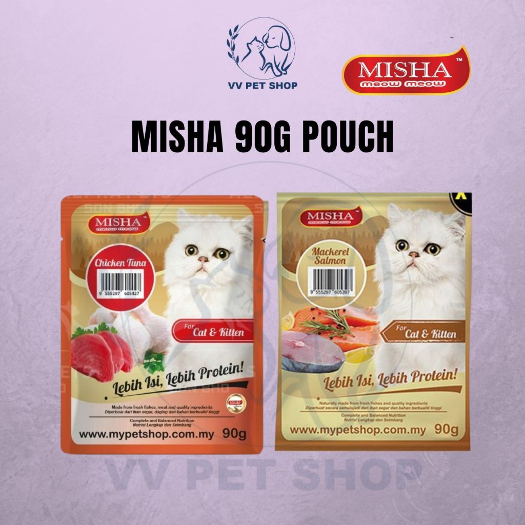 Misha 90g Cat Pouch-Makanan Kucing Misha 90g(ปลาแซลมอนแมคเคอเรล,ทูน่าไก่)