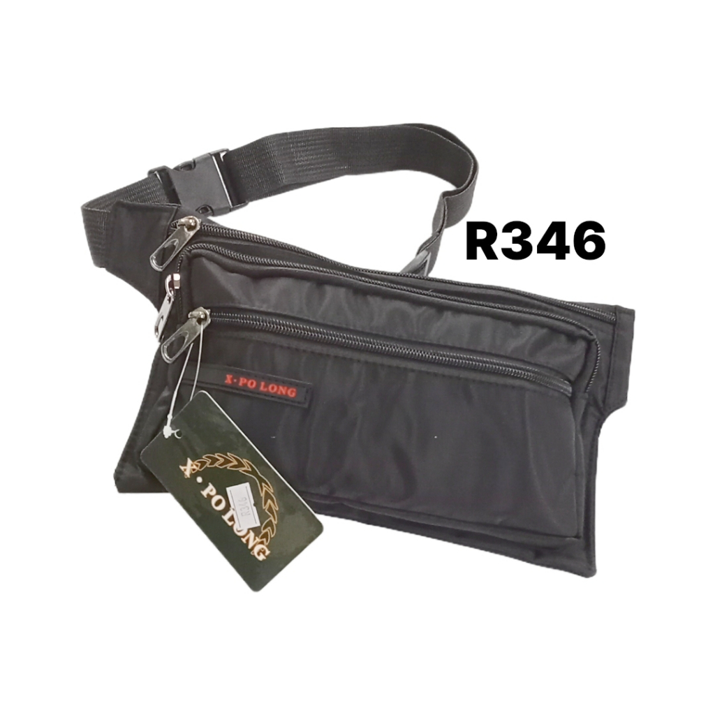 X•PO LONG MENS FLAT POUCHBEG 4 COMPARTMENTS คุณภาพสูงผ้าใบสีดํา 4 ZIP CODE R346