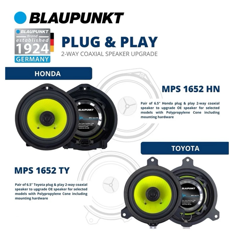 Baupunkt VELOCITY POWER TOYOTA HONDA PLUG & PLAY MPS 1652 TY 2-Way Coaxial Speaker 6.5 เส้นผ่านศูนย์