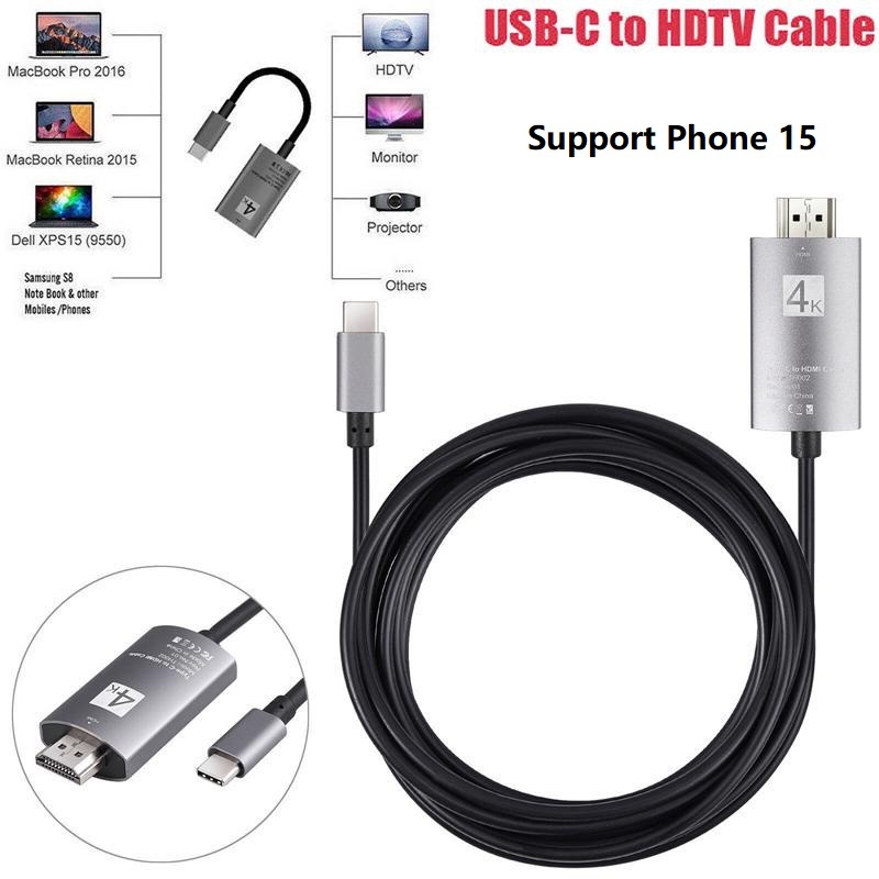 USB Type-C 3.1A ถึง HD MI (6 ฟุต), สาย USB C 3.1A/HD MI สําหรับโทรศัพท์ Samsung Huawei