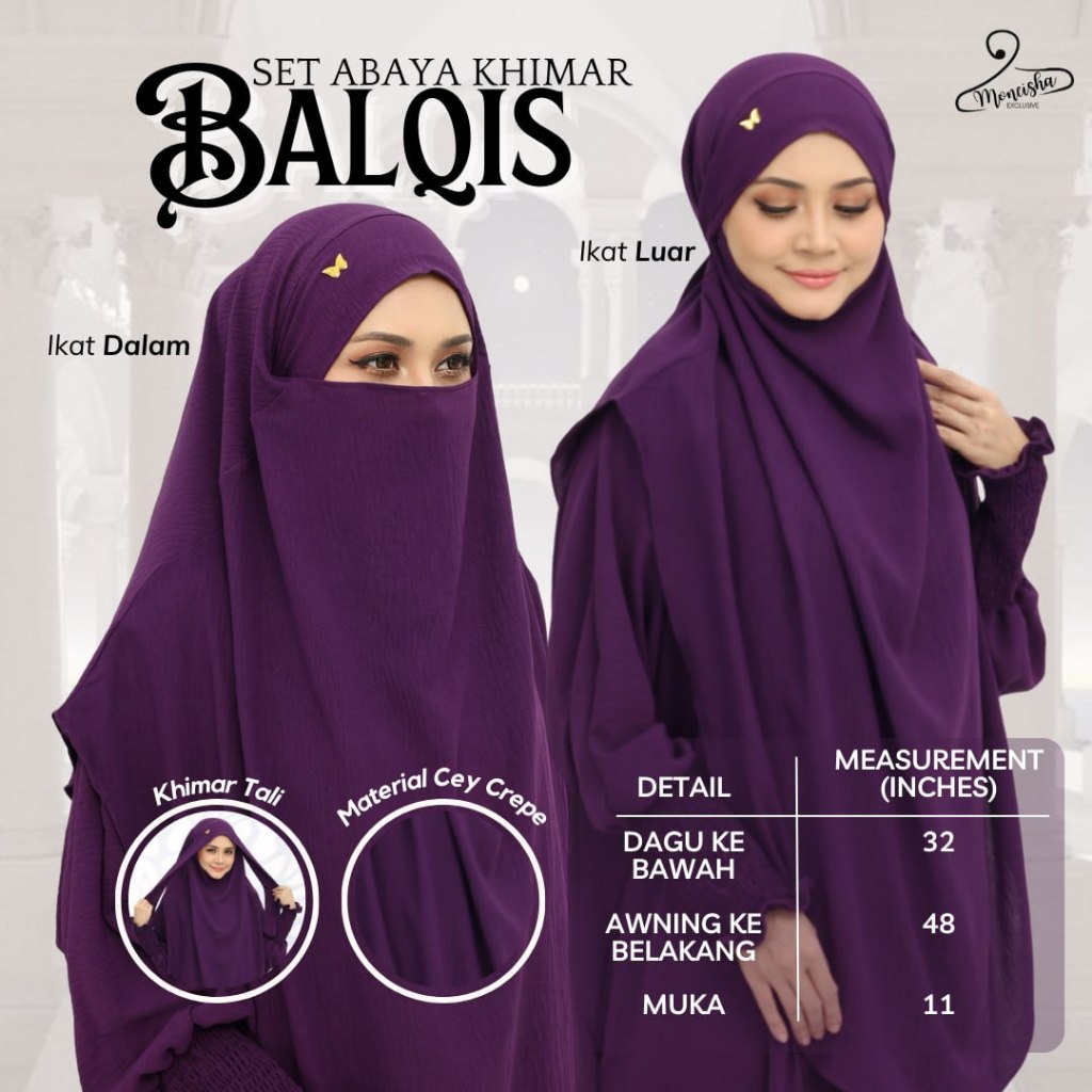 Balqis ชุด ABAYA KHIMAR UMRAH และ HAJJ TRAVEL KAIN CEY CREPE IRONLESS & PERCUMA KHIMAR TALI