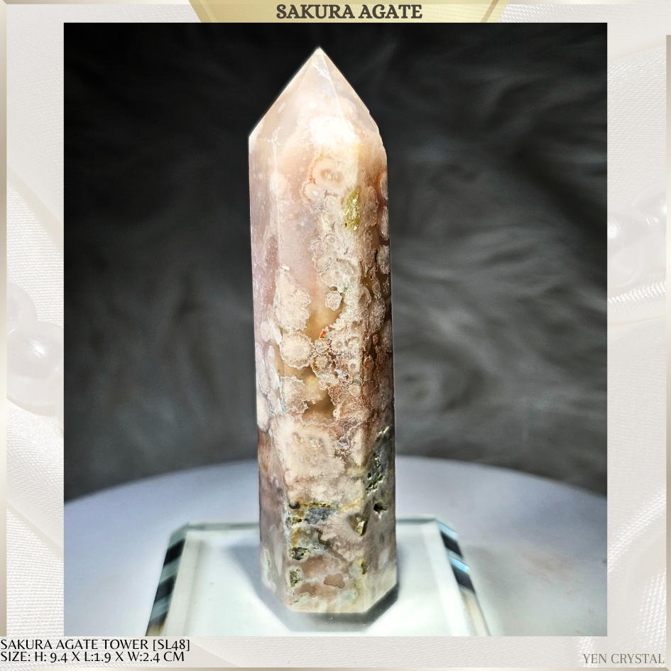 MADAGASCAR SAKURA FLOWER AGATE TOWER*HIGH QUALITY* [J48] - เหมาะสําหรับ SELF-GROWTH & MOTIVATION
