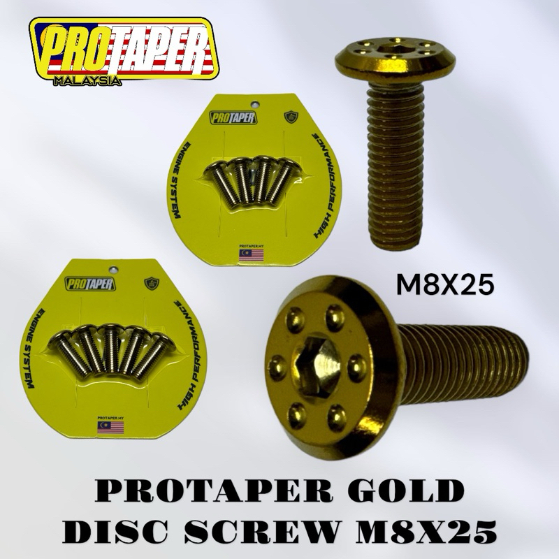 [ M8 X 25 ] GOLD PROTAPER BRAKE DISC SCREW SET 4 ชิ้น & 5 ชิ้น