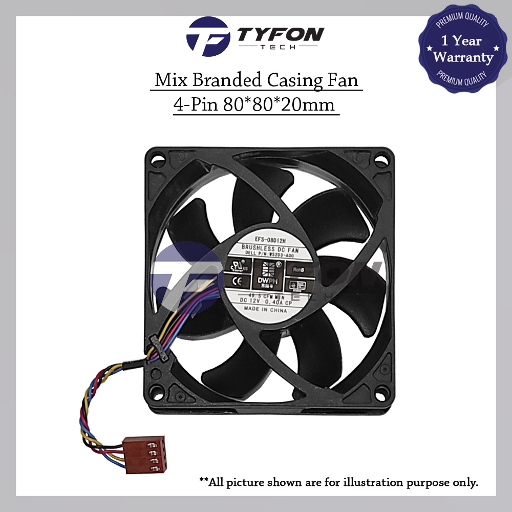 Mix Branded Casing Fan 4-Pin 80*80*20mm (ตกแต่งใหม่)