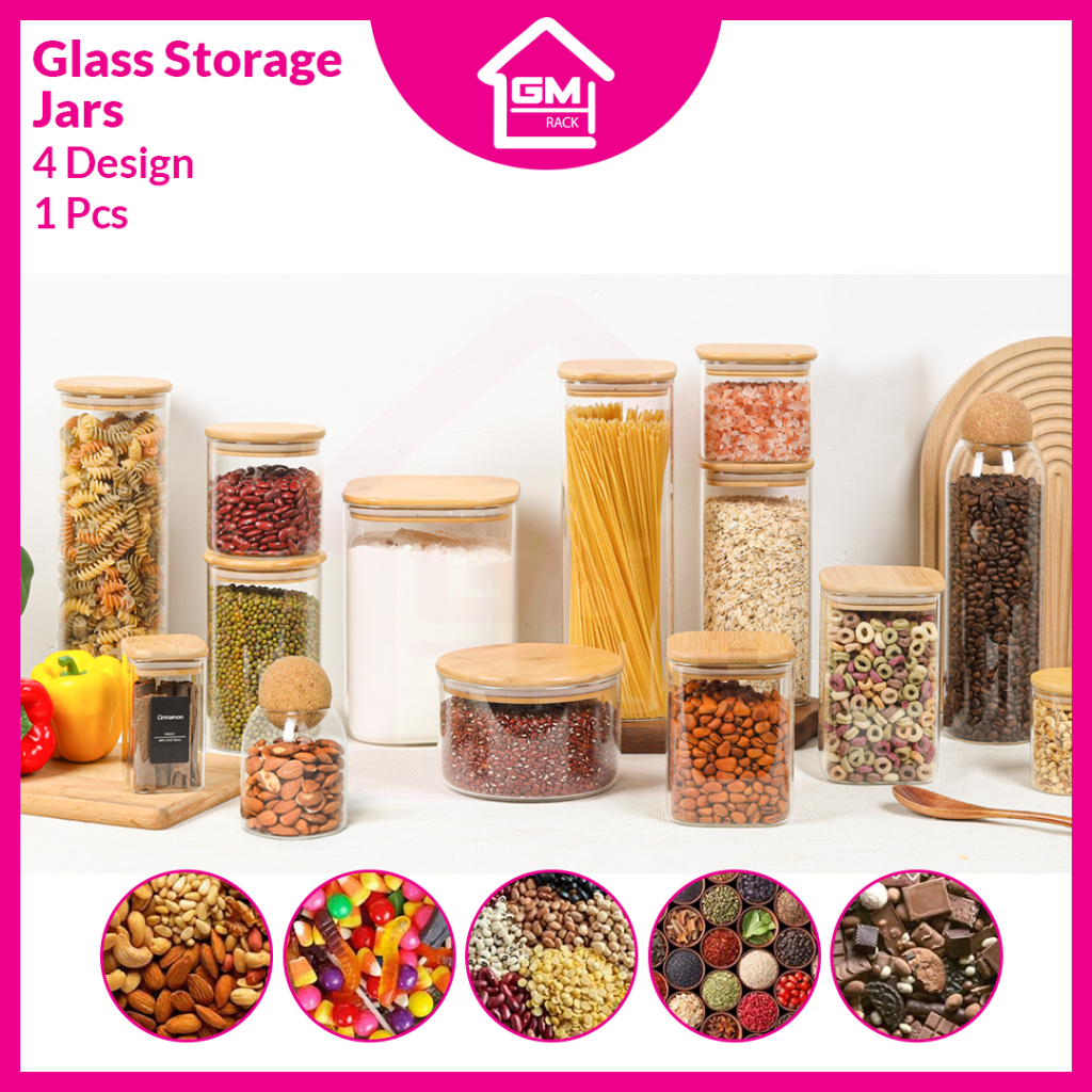 [GMTRACK] แก้ว JARS พร้อมฝาครอบ BAMBOO และแก้ว JARS พร้อม SPICES SEASONING BOTTLE FOOD CONTAINER แก้