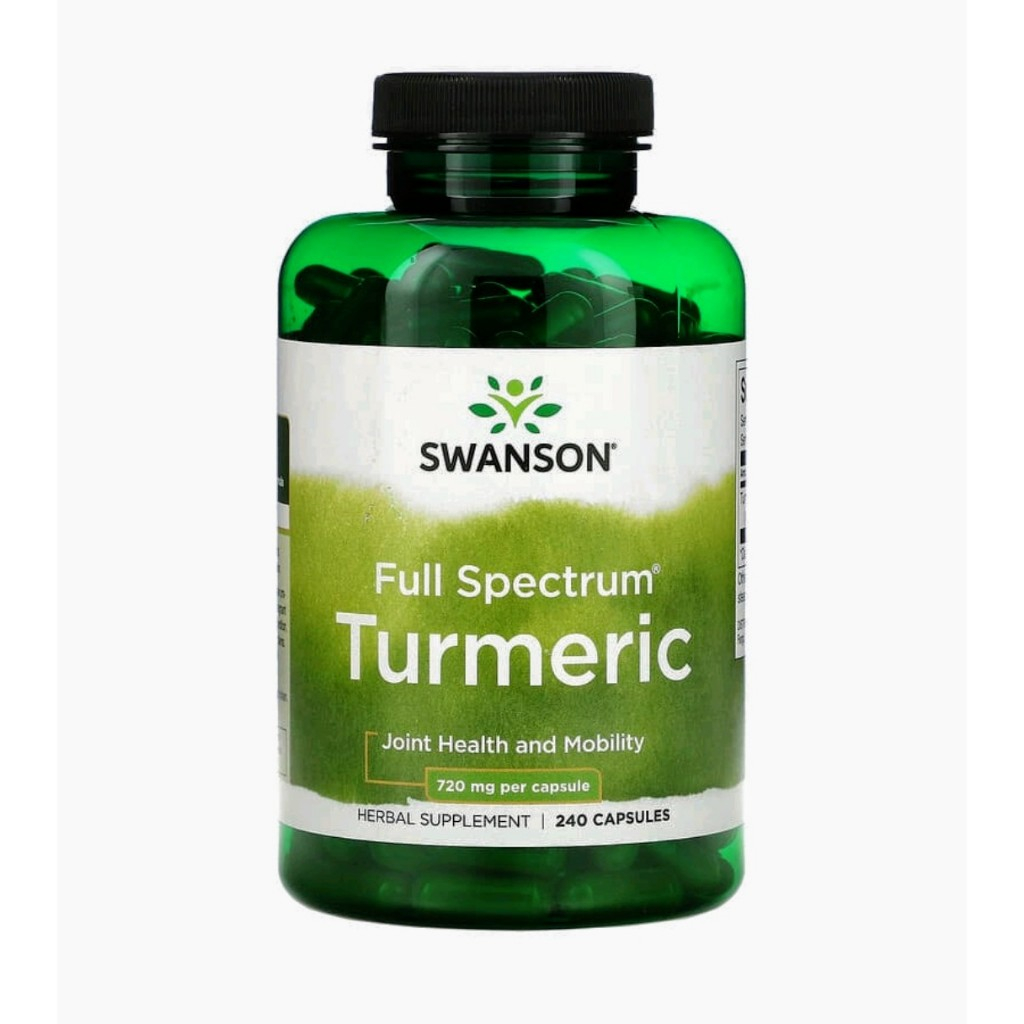 Swanson Full Spectrum Turmeric 720 มก. 240 แคปซูล ขมิ้นชันมาตรฐาน Kurkumin Kunyit Piawai Curcuminoids