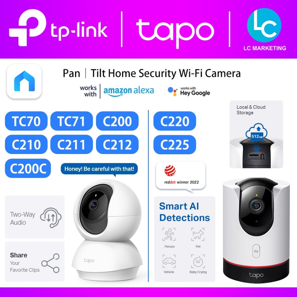 Tp-link Tapo TC70 / TC71 / C200C / C200 / C210 / C211 / C212 / C220 / C225 2K Pan/Tilt Wireless WiFi