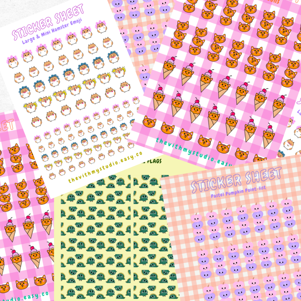 COMELS Kitty Hamster Dinosaur Pumpkin Character Planner Sticker Sheets สร้างขึ้นโดย Studio