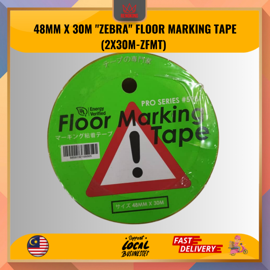 48MM X 30M ZEBRA FLOOR MARNING TAPE (2X30M-ZFMT)