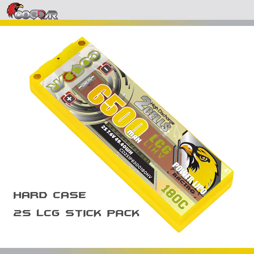 CD2S1P6500180HV // Coddar 2S1P 6500MAH 7.6V 180C LiHV Hard Case 5mm Bullet Stick Pack 1/10 Scale RC Cars Boats LCG