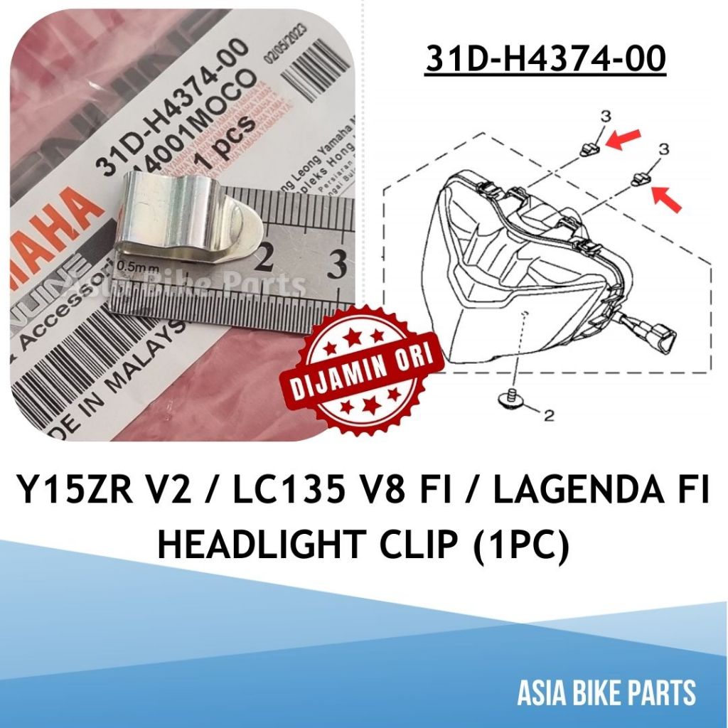 Yamaha Y15ZR V2 / LC135 V8 FI / Lagenda FI คลิปไฟหน้า Lampu Depan - 31D-H4374-00