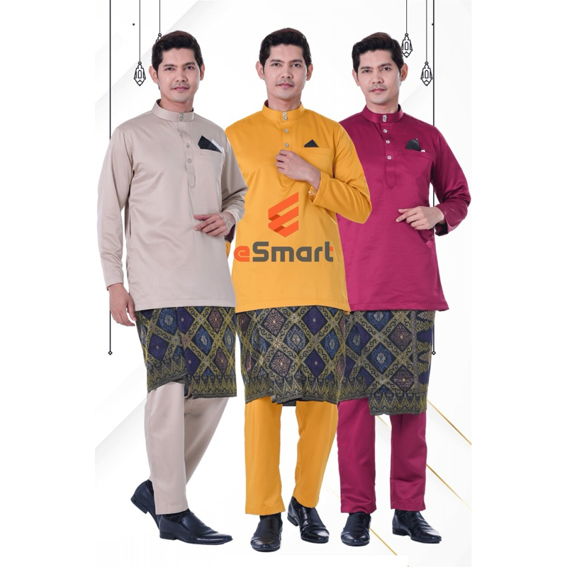 Baju Melayu Modern Premium Esmart Adult (สีเบจอ่อน, Mustard Yellow, Maroon)