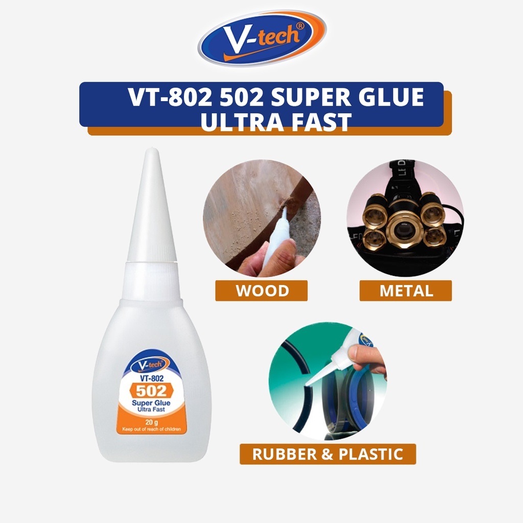 V-tech 502 กาวซุปเปอร์แห้งเร็วพิเศษ 3 วินาทีกาวโปร่งใสต่ํา Viscocity Gam 20GRAM