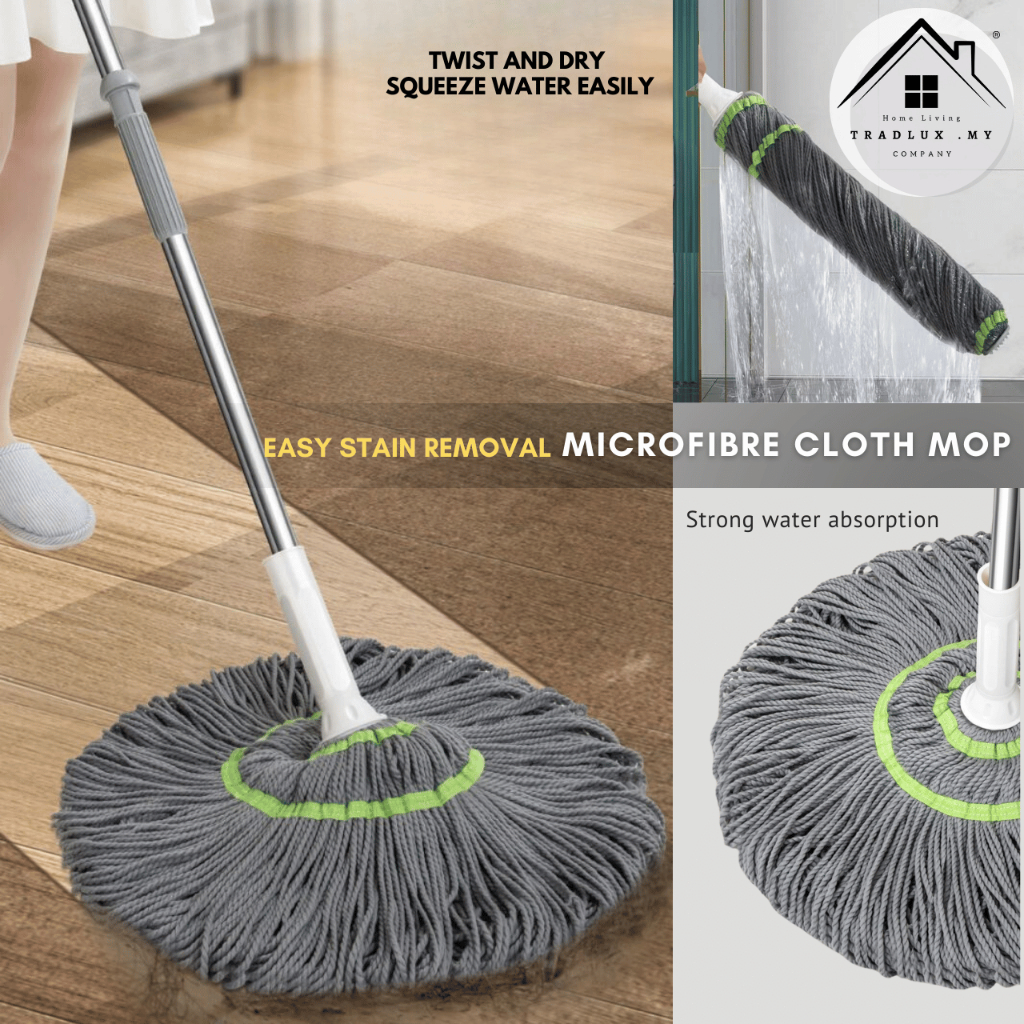 Mop Magic Twist Mop Hand-Free Adjustable handle Mop Kain ขนาดใหญ่ 50 ซม. Easy Squeeze Twist Mop บีบ 