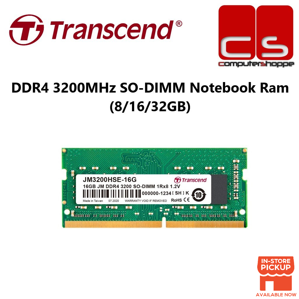 Transcend JetRam DDR4 3200MHz SO-DIMM Notebook RAM - (8GB/16GB/32GB)