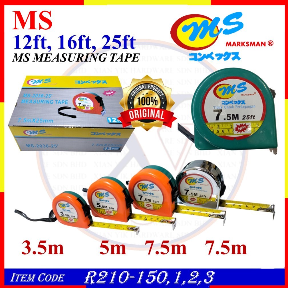 12pcs MARKSMAN MS MEASURING เทป TALI TALI UKUR (R210-150 3.5M, R210-151 5M, R210-152 7.5M, R210-153 