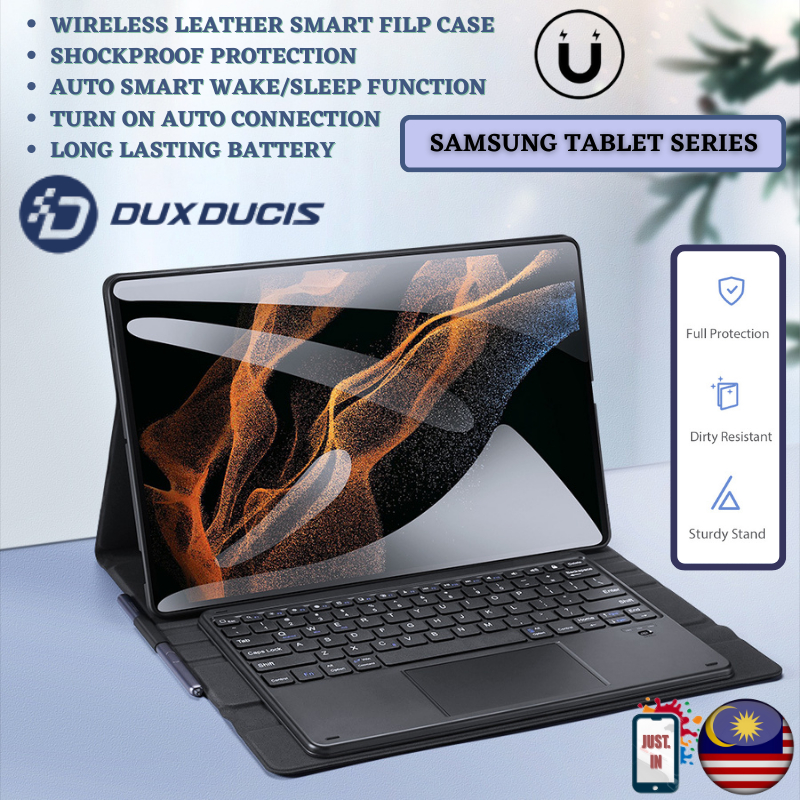 Dux Samsung Galaxy Tab S9 FE Plus S8 Ultra S7 FE Plus 2022 A8 A7 คีย์บอร์ดบลูทูธไร้สาย เคสฝาพับอัจฉริยะ