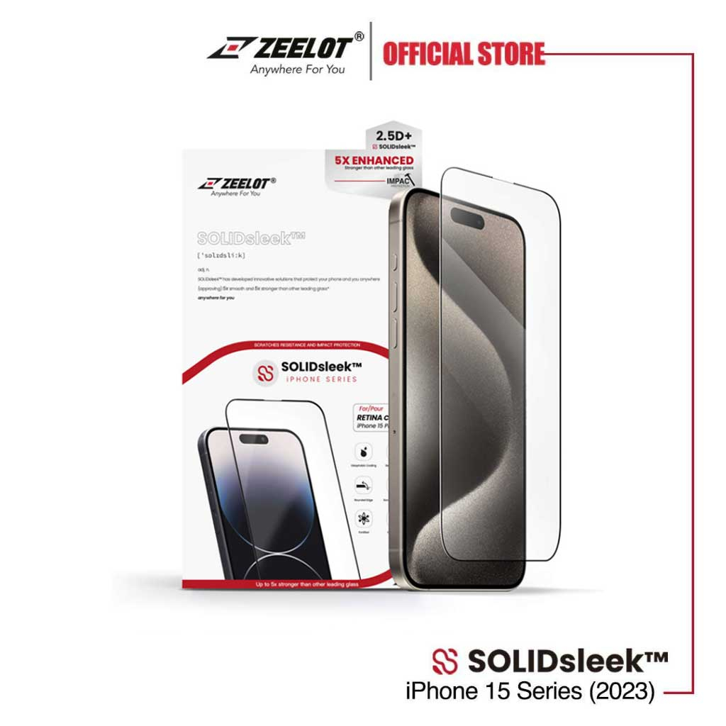 ZEELOT SOLIDsleek กระจกนิรภัยป้องกันหน้าจอสําหรับ iPhone 15 Series
