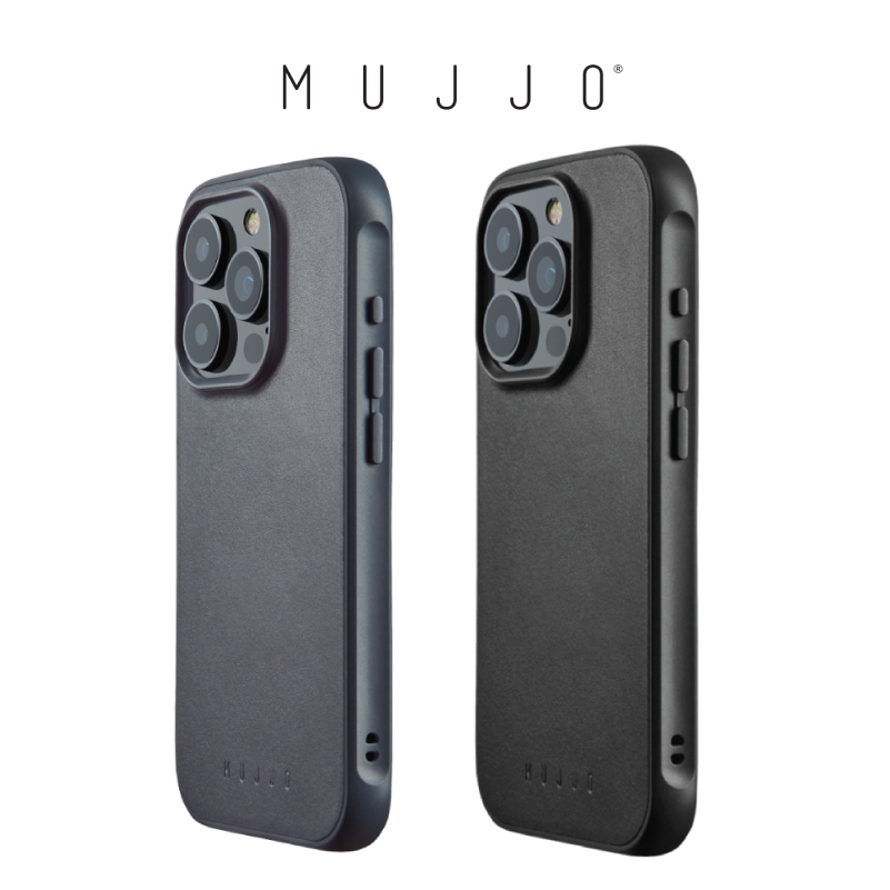 Mujjo Impact Core Shield Resistance Full Leather Phone Case Cover iPhone 15 / 15 Pro Max - Black/Ste