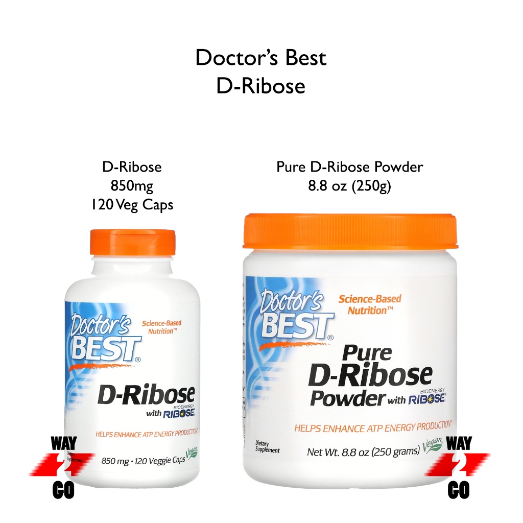 ผง D-Ribose ที่ดีที่สุดของหมอพร้อม BioEnergy Ribeose, 8.8 ออนซ์ (250 กรัม) / D-Ribose 120 Veg Caps