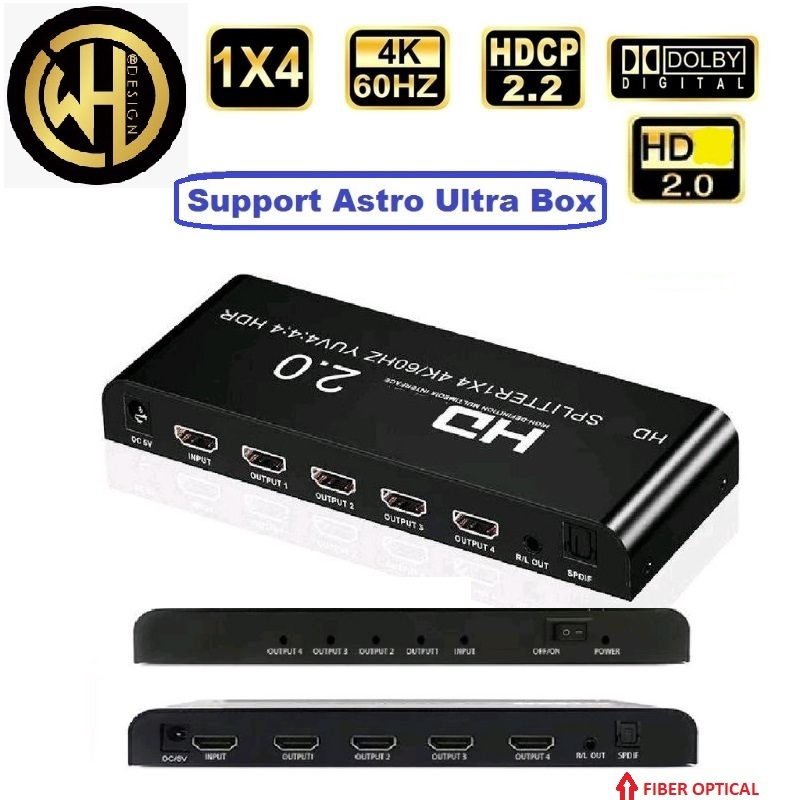 HDTV 2.0 Splitter 1x4 UHD 4K2K 60Hz YUV4:4: 4 HDR Hdcp 2.2 Converter