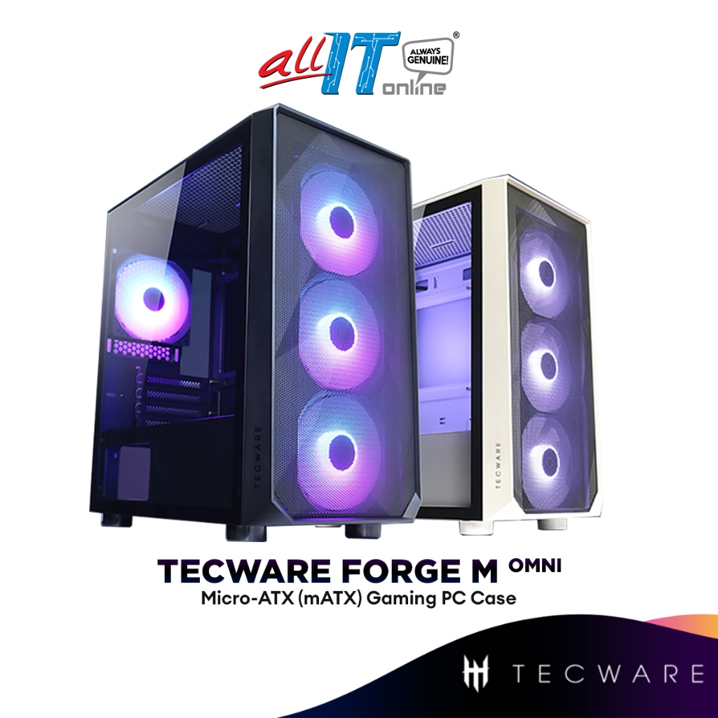Tecware Forge M Omni กระจกนิรภัย Micro ATX (mATX) เคสพีซี สําหรับเล่นเกม รวมพัดลมเคส 4x120 มม.