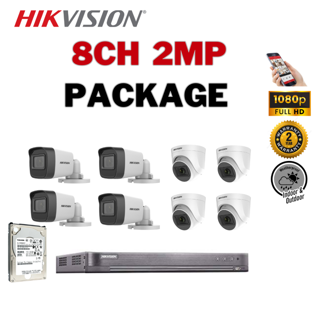 HIKVISION CCTV SET (World No. 1) 8CH 2MP IDS-7208HQHI-M1/E/DS-2CE16D0T-EXIF/DS-2CE76D0T-EXIPF