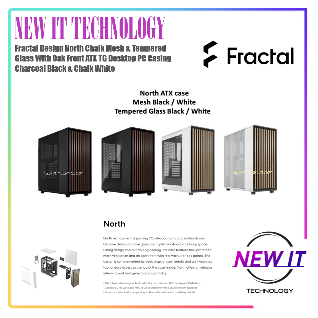 Fractal Design North XL Chalk Mesh & Tempered Glass With Oak Front EATX TG Desktop PC Casing Charcoa