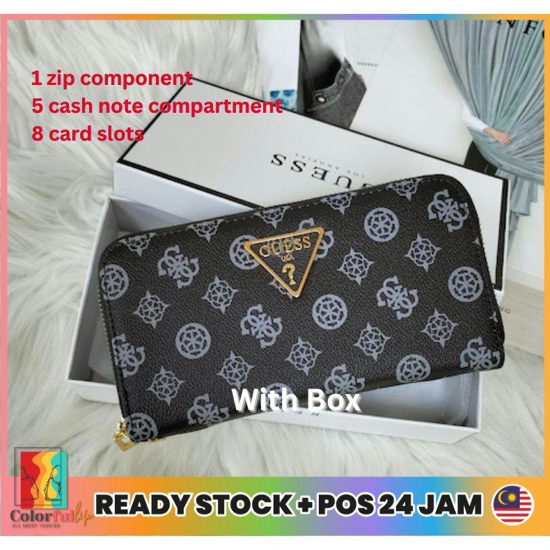 Guess Large Zip Around Wallet Women Wallet Women Long Wallet Dompet Perempuan Wanita