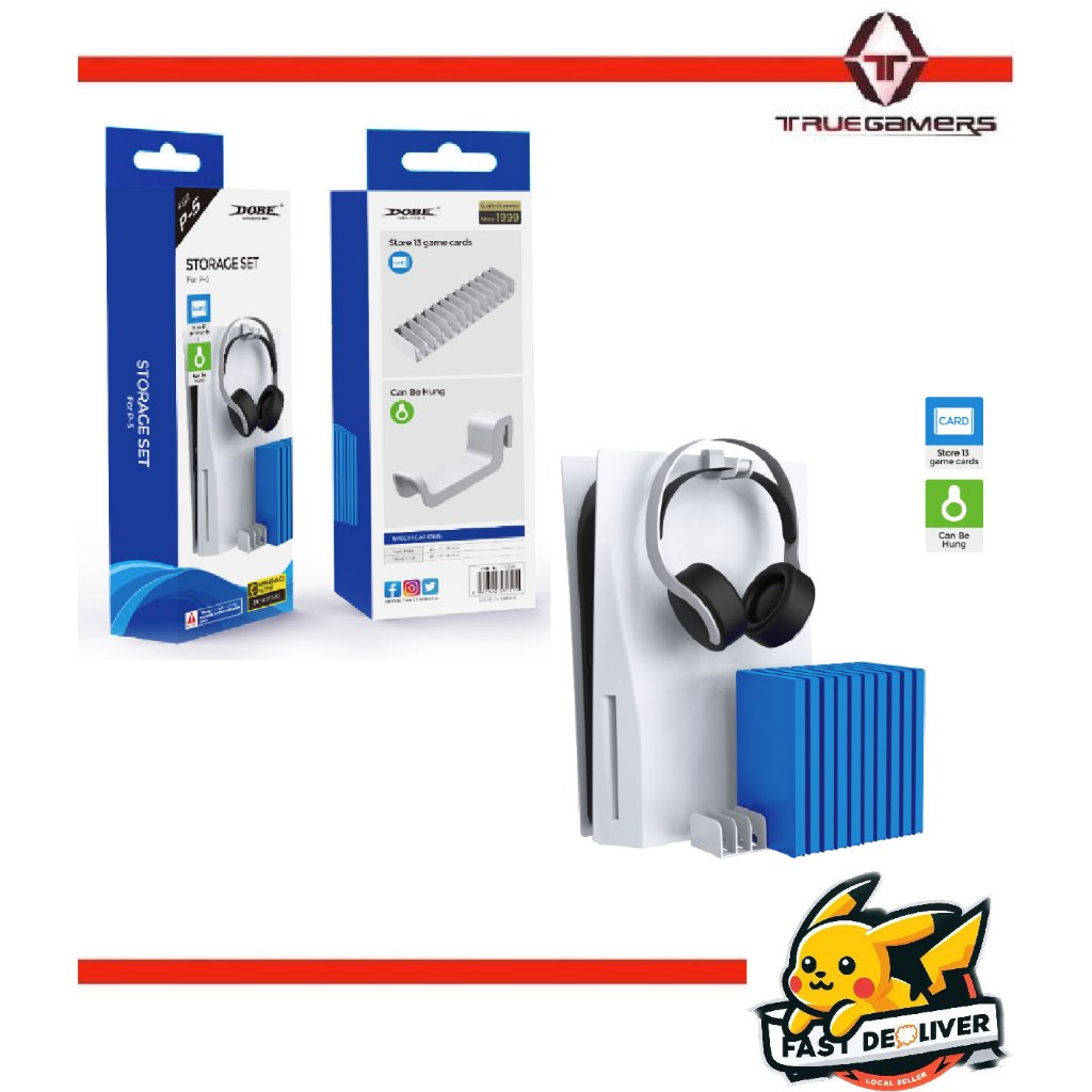 PS5 Slim/Phat/Pro Dobe Premium 13 IN 1 Game Disc Storage With Pulse 3D Headphone Hanger - TP5-2509