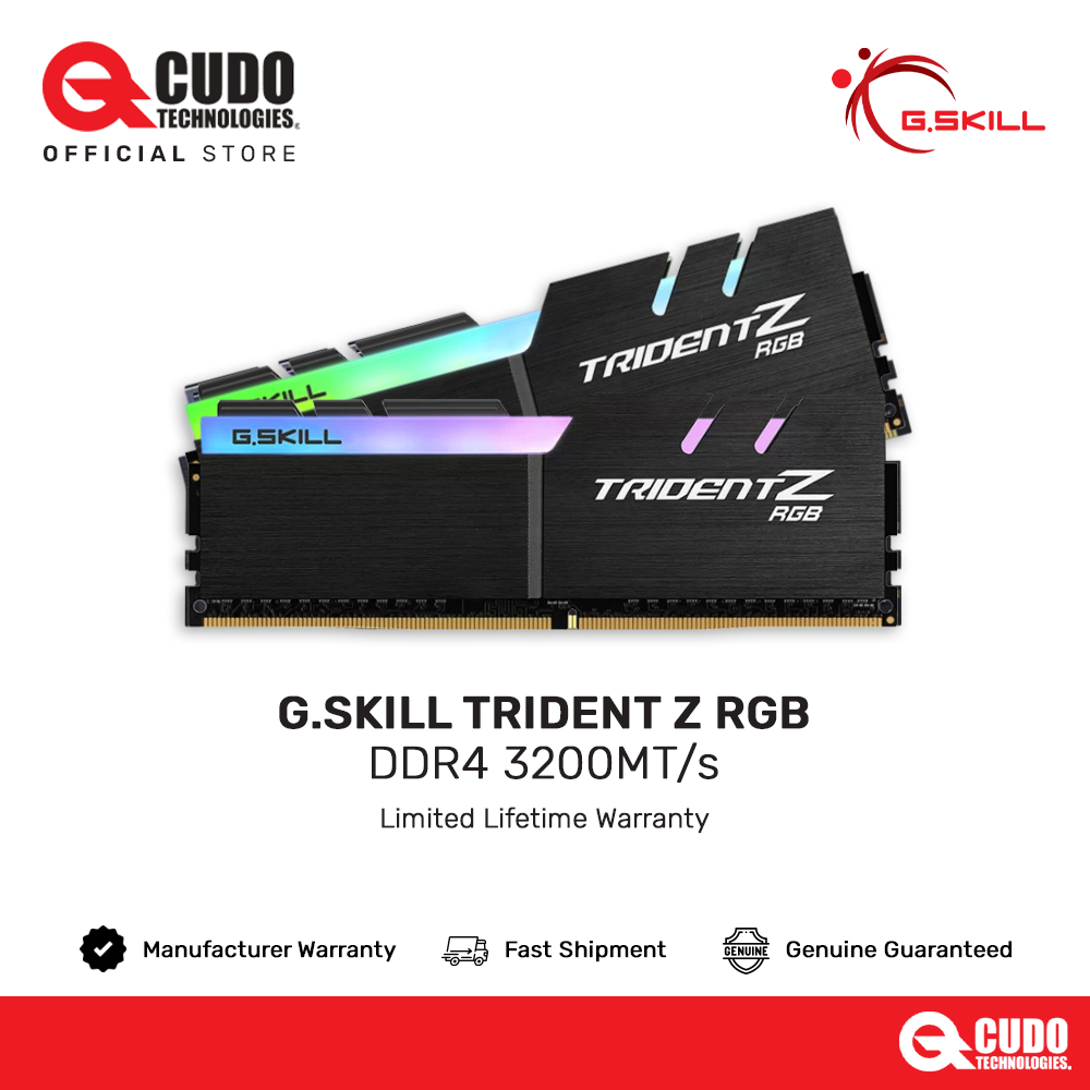 G.skill Trident Z RGB 16GB (2x8GB) ชุด DDR4 3200MHz CL16 (F4-3200C16D-16GTZR)