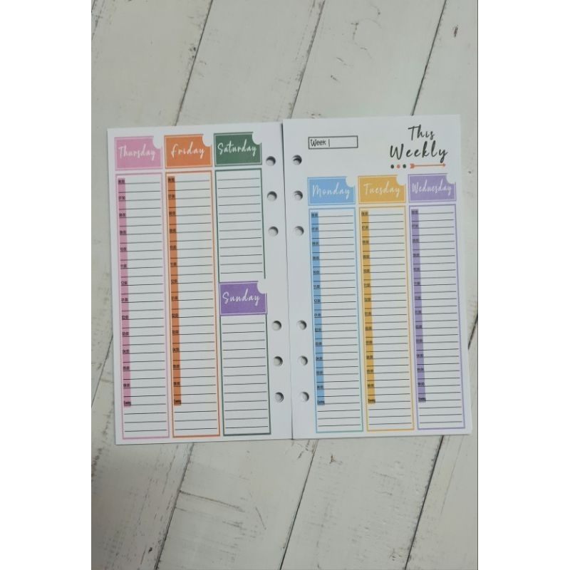 A6 WEEKLY TIME 6 RING PLANNER INSERTS REFILL