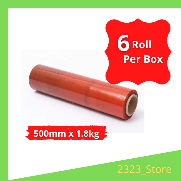 ( 6 ม้วน ) RED COLOUR STRETCH FILM WRAPPING FILM 500MM X 1.8KG