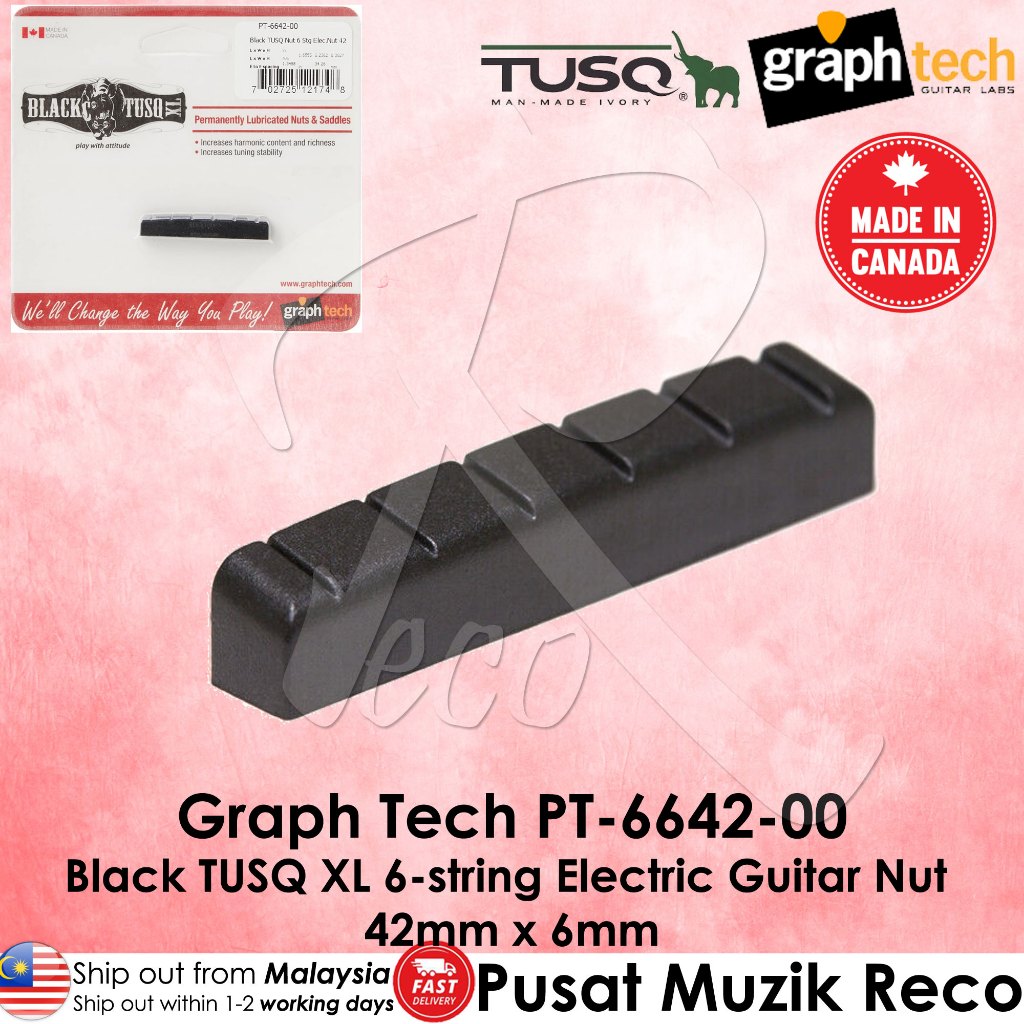 Graph Tech PT-6642-00 สีดํา TUSQ XL น็อตกีตาร์ไฟฟ้า 6 สาย - 42 มม. x 6 มม. Nut Gitar ElektrikMADE IN