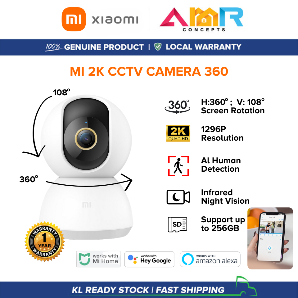 กล้องวงจรปิดรักษาความปลอดภัย Xiaomi Mi 360 Camera 2K Wifi Cam CCTV Version 2K 1080P Wifi Camera Wi-Fi Home Security Camera Ĕ`CCTV